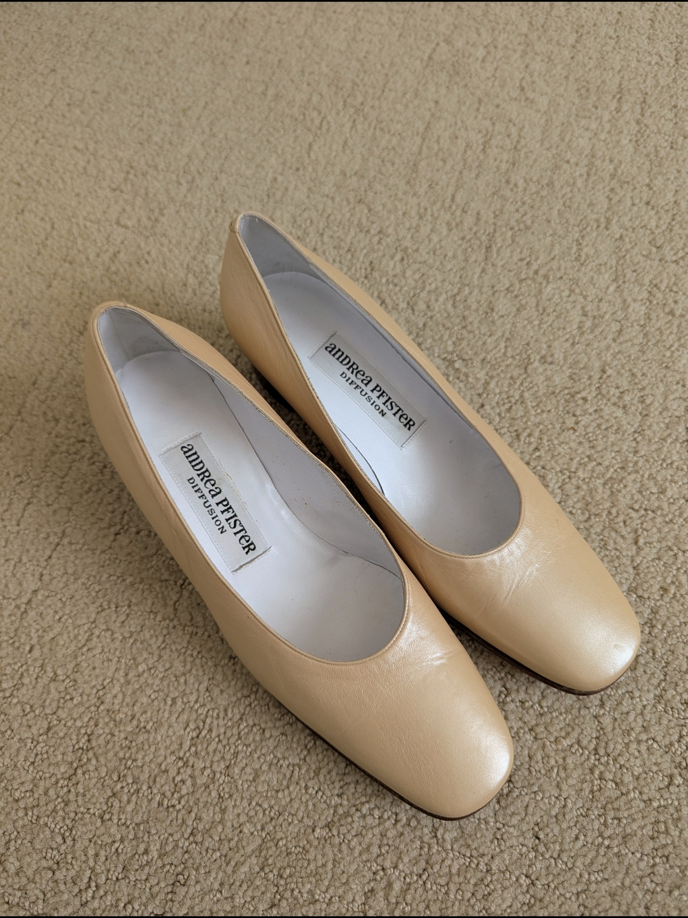 Andrea Pfister Leather Pumps Heels Shoes 36.5 Champagne Block Heel Square Toe